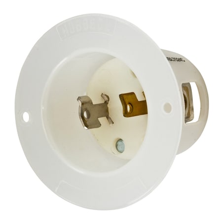 Hubbell Wiring Device-Kellems Flanged Locking Inlet, 15 A, 125V AC, Single Phase, 2 Pole, Screw Terminals, White HBL7524C
